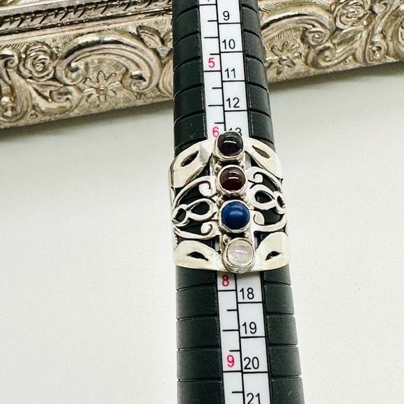 Silver Wide Multi Stone Modernist Ring - Picture 14 of 14